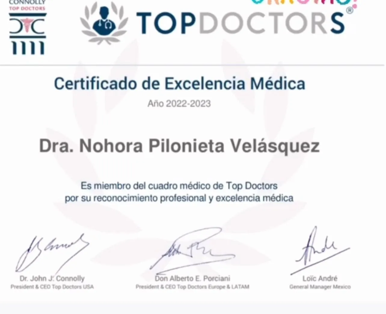 Certificado de Excelencia Médica Top Doctors 2022-2023